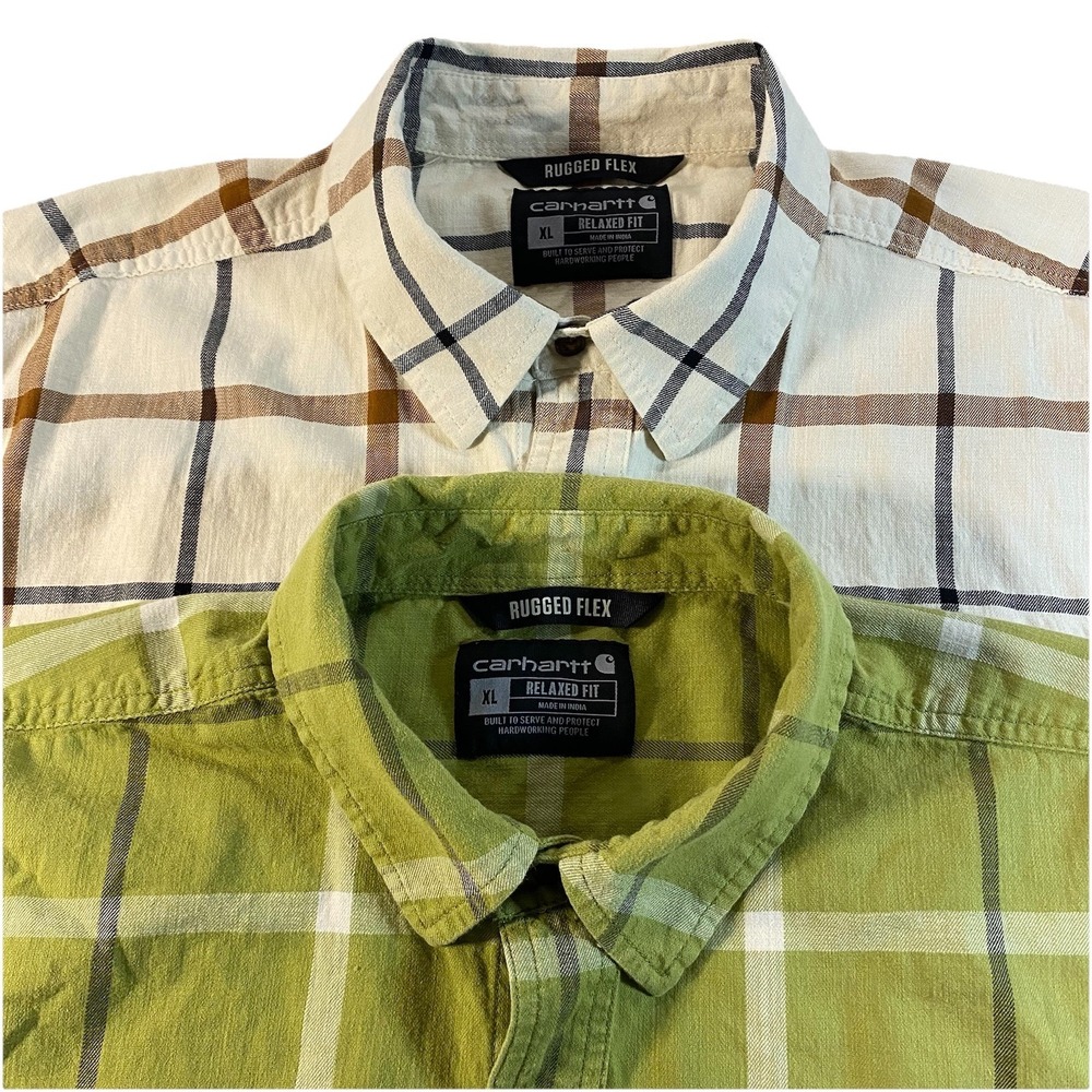 Lot Of 2 - Carhartt Rugged Flex Relaxed Fit Plaid Short Sleeve Work Shirts  XL‎